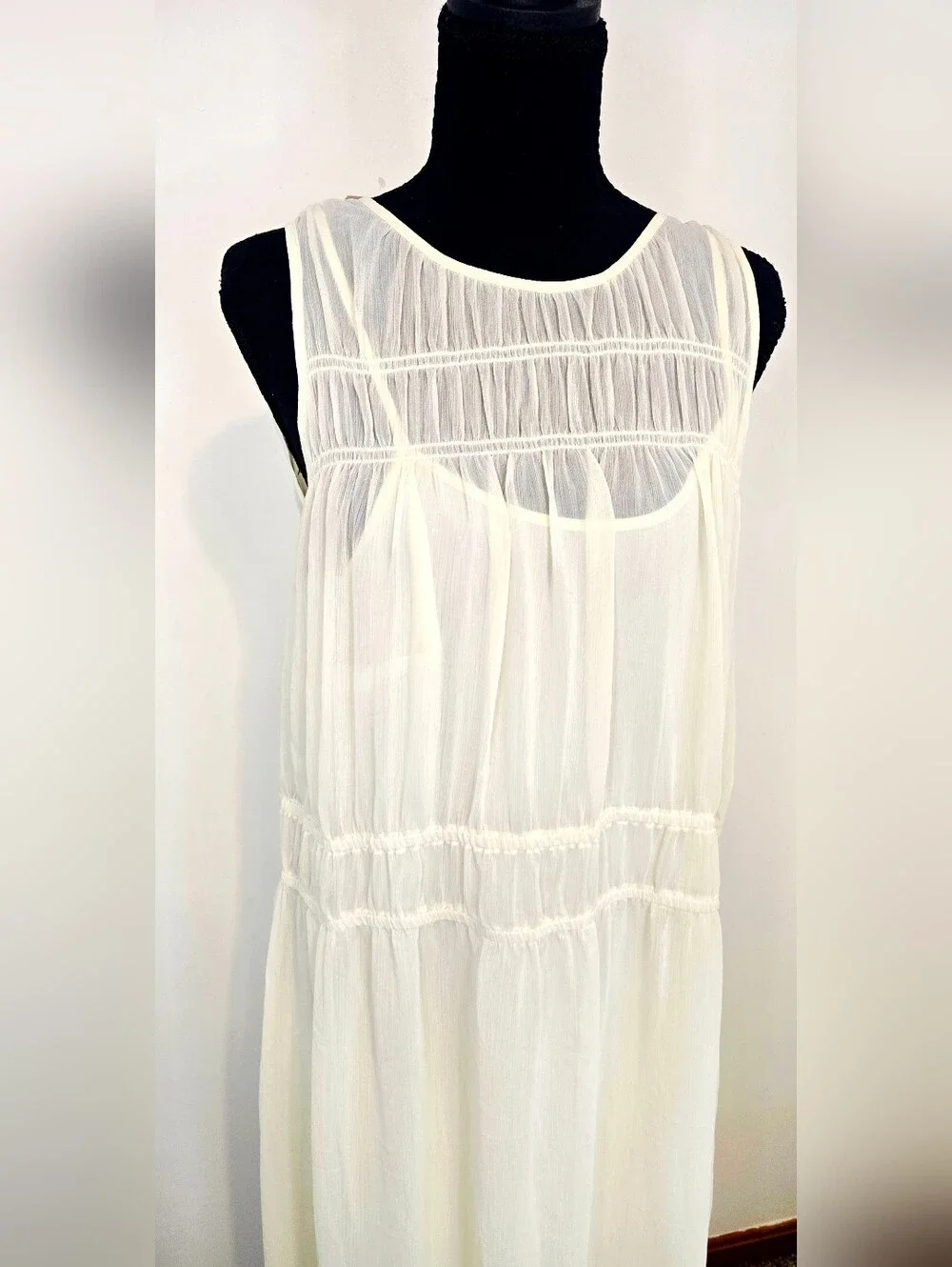 A New Day Ivory Sheer Overlay Maxi Dress NWT Boho Cottagecore Coastal Grandma - Picture 4 of 9
